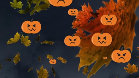 Animation-of-leaves-falling-over-pumpkin-icons