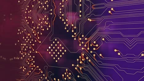 Animation-of-integrated-circuit-over-purple-and-violet-background