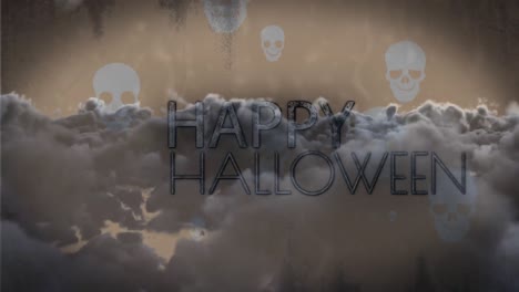 Animación-De-Nubes-Y-Calaveras-Sobre-Texto-De-Feliz-Halloween