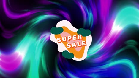 Animation-of-super-sale-and-lights-moving-on-black-background