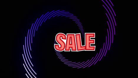 Animation-of-sale-over-violet-spiral-on-black-background