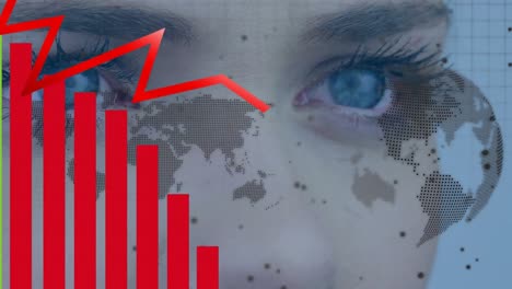 Animation-of-world-map-and-graphs-over-eyes-of-caucasian-woman