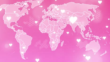 Animation-of-world-map-over-pink-background