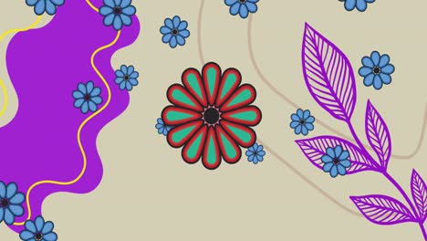 Animation-Von-Formen,-Die-Sich-über-Blumen-Bewegen
