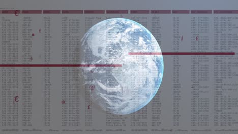 Animation-of-globe-over-data-processing-on-white-background