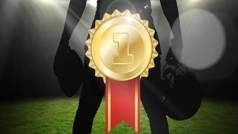 Animation-of-gold-medal-over-silhouette-of-male-baseball-player