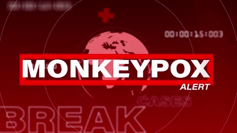 Animation-of-monkeypox-text-and-data-processing-over-red-background