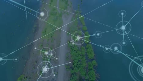 Animation-Des-Verbindungsnetzes-über-Insel-Und-Meer