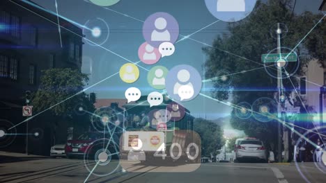 Animation-Von-Social-Media-Symbolen-Und-Netzwerk-Von-Verbindungen-Im-Stadtbild