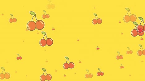 Animation-of-cherry-icons-over-yellow-background