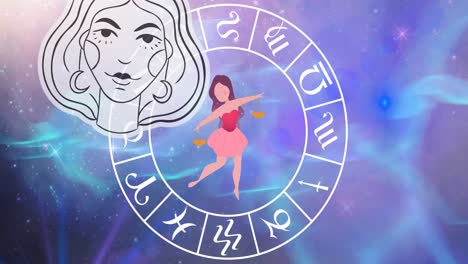 Animation-Von-Horoskopsymbolen-über-Sternen-Auf-Blauem-Hintergrund