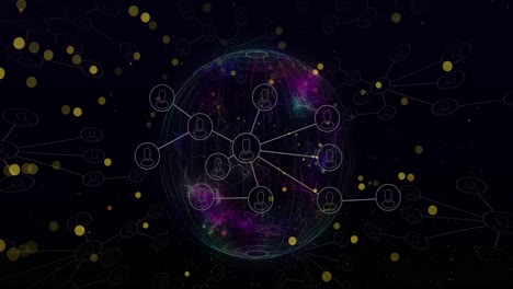 Animation-of-dots-moving-over-connections-and-globe-on-black-background