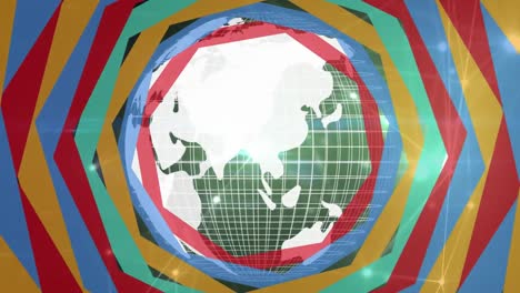 Animation-Geometrischer-Formen-Globus-Mit-Netzwerk-Von-Verbindungen-Auf-Dunklem-Hintergrund