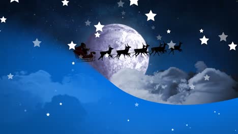 Animation-of-stars-falling-over-santa-in-sleigh-at-christmas