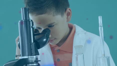 Animation-of-light-spots-over-caucasian-boy-using-microscope