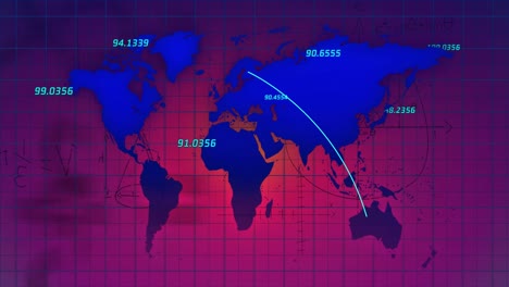 Animation-Der-Datenverarbeitung-Und-Weltkarte-Auf-Rosa-Hintergrund