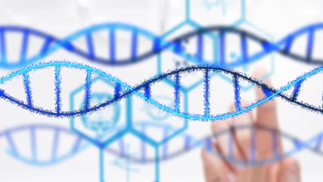 Animation-of-dna-strands-and-medical-icons-on-white-background