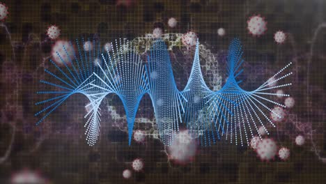 Animation-of-dna-strand-and-virus-cells-on-black-background
