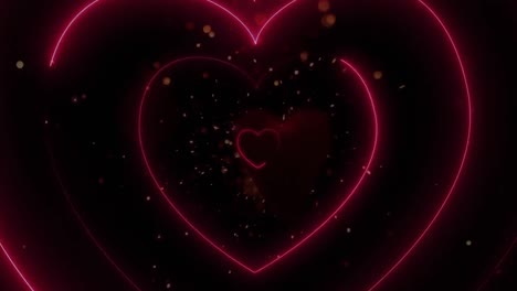 Animation-of-glowing-heart-shapes-on-black-background