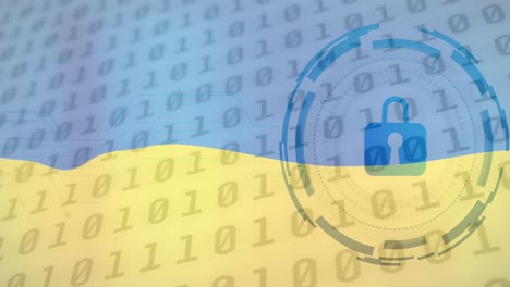 Animation-of-padlock-over-data-processing-and-flag-of-ukraine