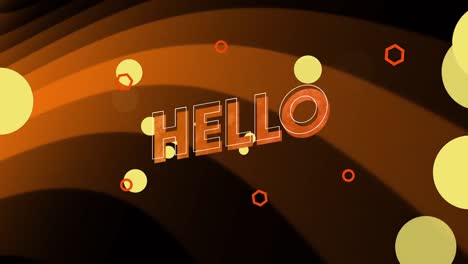 Animation-of-hello-text-over-falling-dots-on-orange-background