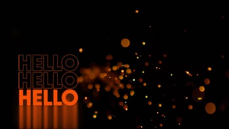 Animation-of-hello-text-over-glowing-lights-on-dark-background