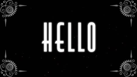 Animation-of-hello-text-over-ornaments-on-dark-background