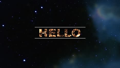 Animation-of-hello-text-over-stars-on-dark-background