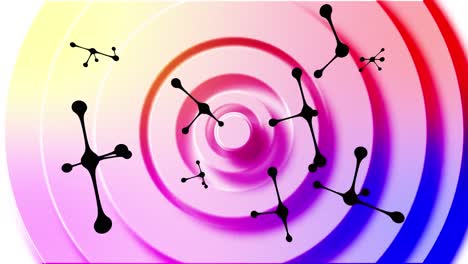 Animation-of-falling-molecules-and-pink-shapes-over-white-background