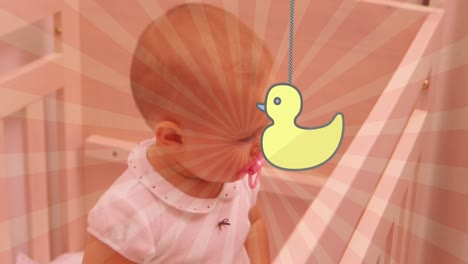 Animation-Einer-Ente-über-Einem-Glücklichen-Kaukasischen-Glücklichen-Baby