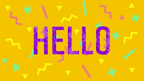 Animation-of-hello-text-over-shapes-on-orange-background