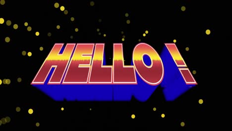Animation-of-hello-text-over-glowing-lights-on-dark-background