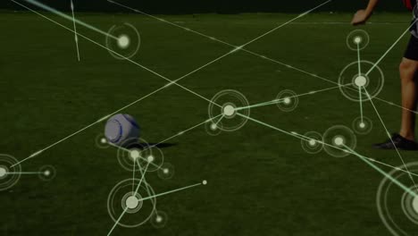 Animation-of-data-processing-over-diverse-male-soccer-players-playing