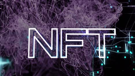 Animation-of-nft-text-over-trails-on-black-background