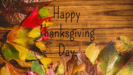 Animation-of-happy-thanksgiving-day-text-over-leaves