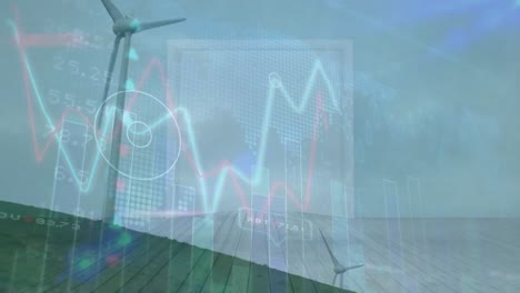 Animation-Von-Grafiken-Und-Finanzdaten-über-Windkraftanlagen