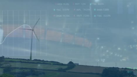 Animation-Der-Datenverarbeitung-über-Einer-Landschaft-Mit-Strommasten