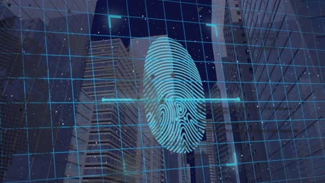 Animation-of-fingerprint-scanning-over-office-buildings