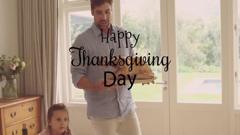 Animation-of-happy-thanksgiving-day-text-over-caucasian-man-holding-turkey