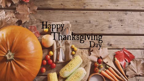 Animation-of-happy-thanksgiving-day-text-over-vegetables