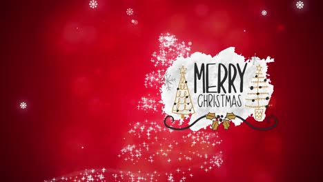 Animation-of-merry-christmas-and-snowflakes-on-red-background