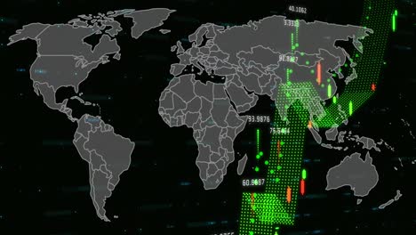 Animation-of-graphs-and-financial-data-over-world-map-on-black-background