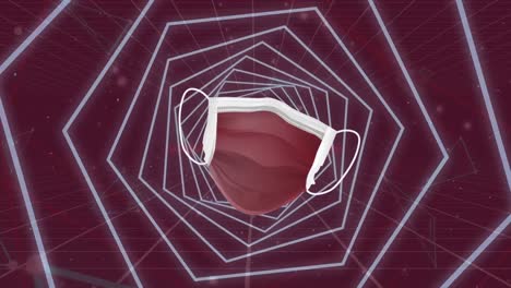 Animation-Einer-Gesichtsmaske-über-Leuchtenden-Lichtern-Auf-Dunklem-Hintergrund