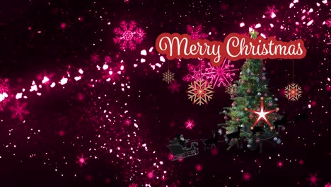 Animation-of-merry-christmas,-stars-and-fir-tree-over-black-background