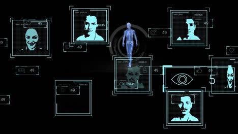 Animation-of-data-processing-and-people-icons-over-skeleton-walking