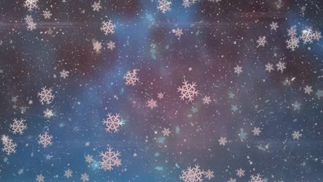 Animation-of-snowflakes-and-star-icons-floating-with-copy-space-against-gradient-blue-background