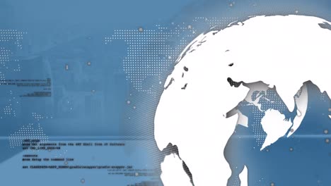 Animation-Der-Datenverarbeitung-über-Rotierendem-Globus-Und-Weltkarte-Auf-Blauem-Hintergrund