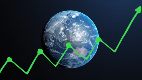 Grünes-Diagramm-über-Nahaufnahme-Eines-Sündigen-Globus-Vor-Blauem-Hintergrund