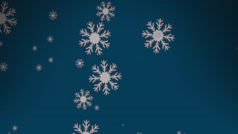 Digital-animation-of-snowflakes-icons-falling-against-copy-space-on-blue-background