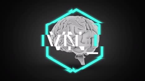 Animation-of-nft-in-hexagon-over-brain-on-black-background